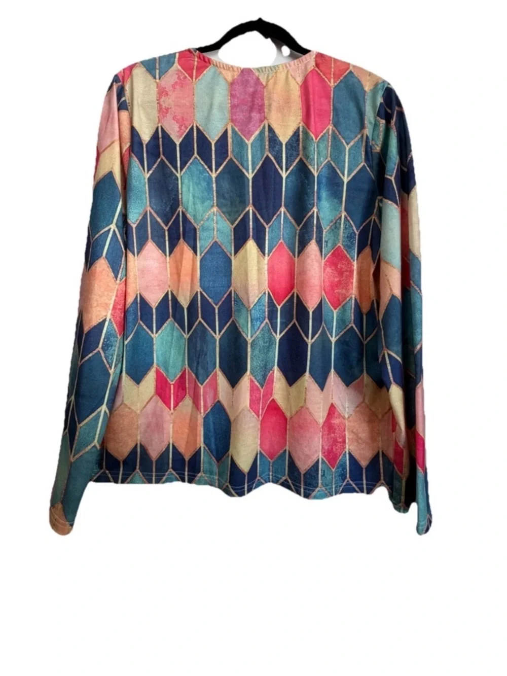 Multicolor Geometric V-Neck‎ Blouse